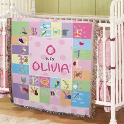 Alphabet Tapestry Blanket Pink